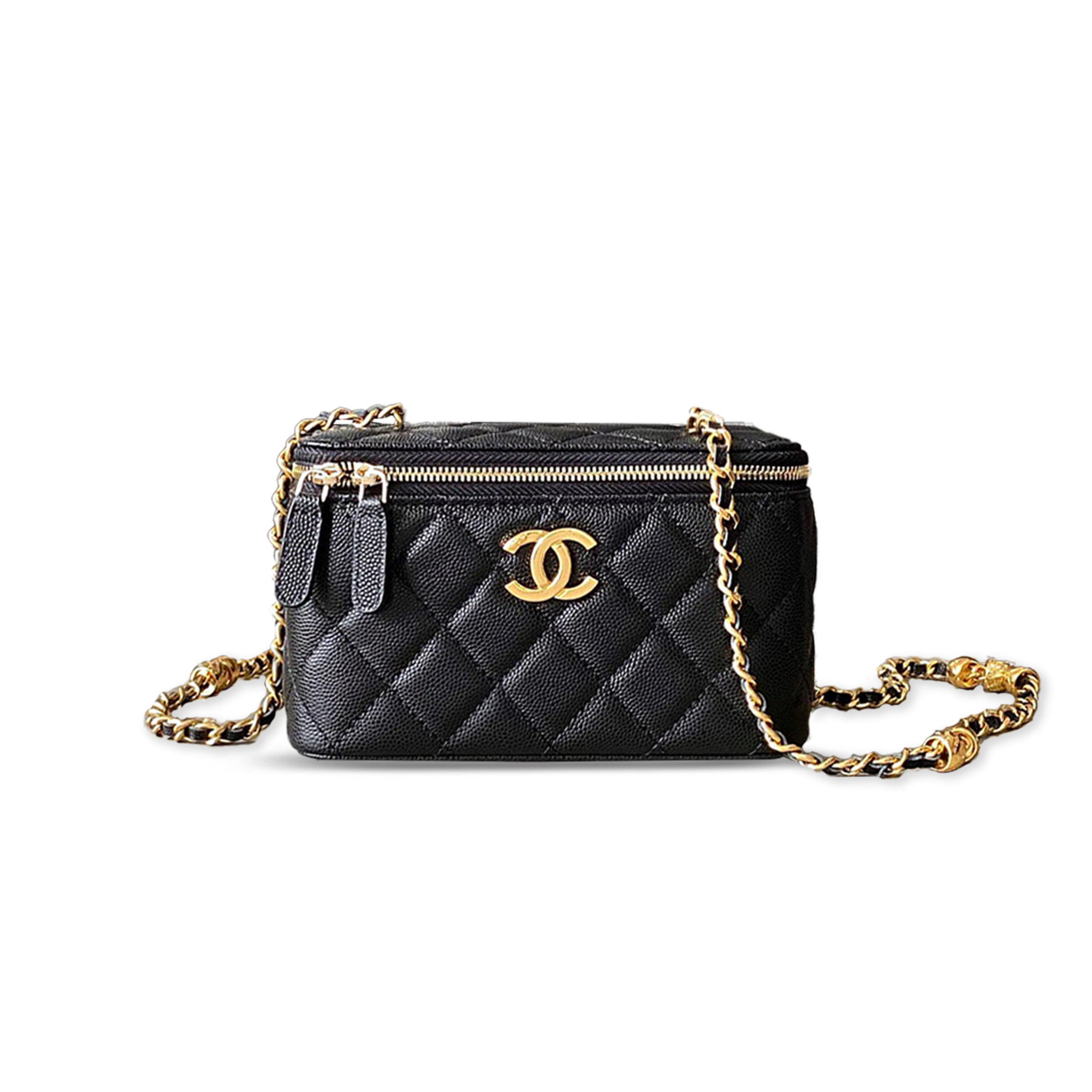 Ch*el 25c golden beads vanity case 396453 (17*9.5*8cm)